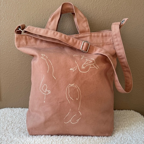 BAGGU Duck Bag canvas tote yoga stretching poses graphic EUC - Picture 1 of 9